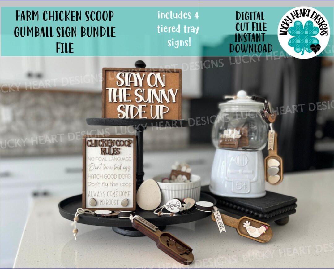 Farm Chicken Scoop Gumball Sign Bundle File SVG, Tiered Tray