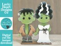 Frankenstein and Bride Standing File SVG, Witch, Jack-o-lantern, Monster, Trick Or Treat Tiered Tray Glowforge, LuckyHeartDesignsCo