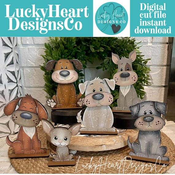 Dog Puppy Standing Set File SVG,  Chihuahua Tiered Tray Glowforge, LuckyHeartDesignsCo