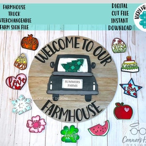 Farmhouse Truck Interchangeable Farm Sign File SVG, Door Hanger Glowforge, LuckyHeartDesignsCo