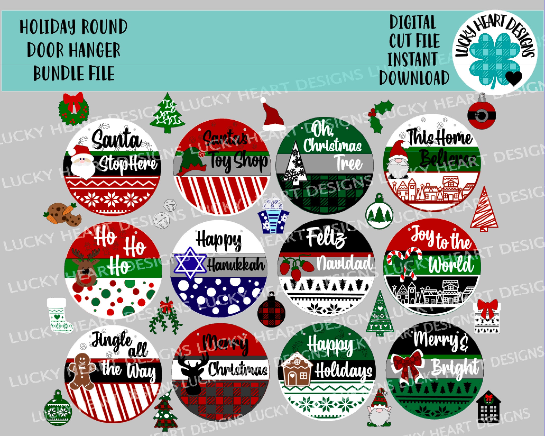 Holiday Door Hanger Bundle File SVG, Complete DIY KIT, Christmas Hanu…