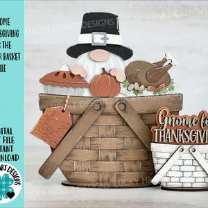 Gnome Thanksgiving voor de bloemenmand verwisselbaar bestand SVG, TINY Pie Pumpkin, Turkije, gelaagde lade, Glowforge, LuckyHeartDesignsCo