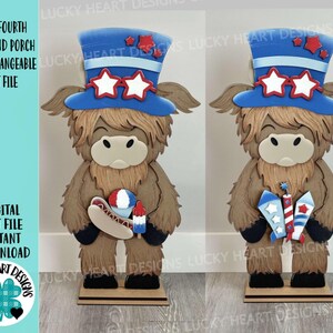 Highland Porch 7月4日 交換可能な帽子 ファイル SVG、（帽子のみ） Seasonal Cow Holiday Farm、アメリカ、アメリカ合衆国、Glowforge、LuckyHeartDesignsCo
