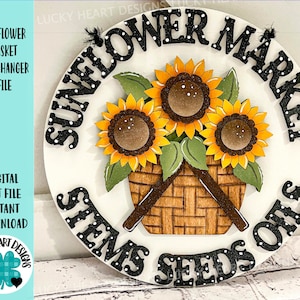 Sunflower Basket Door Hanger Sign File SVG, Glowforge, Fall Summer Door Hanger, LuckyHeartDesignsCo