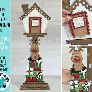 Fichier interchangeable SVG Rudolph pour le nichoir, présente des rennes saisonniers, formes de vacances, Glowforge, laser, LuckyHeartDesignsCo