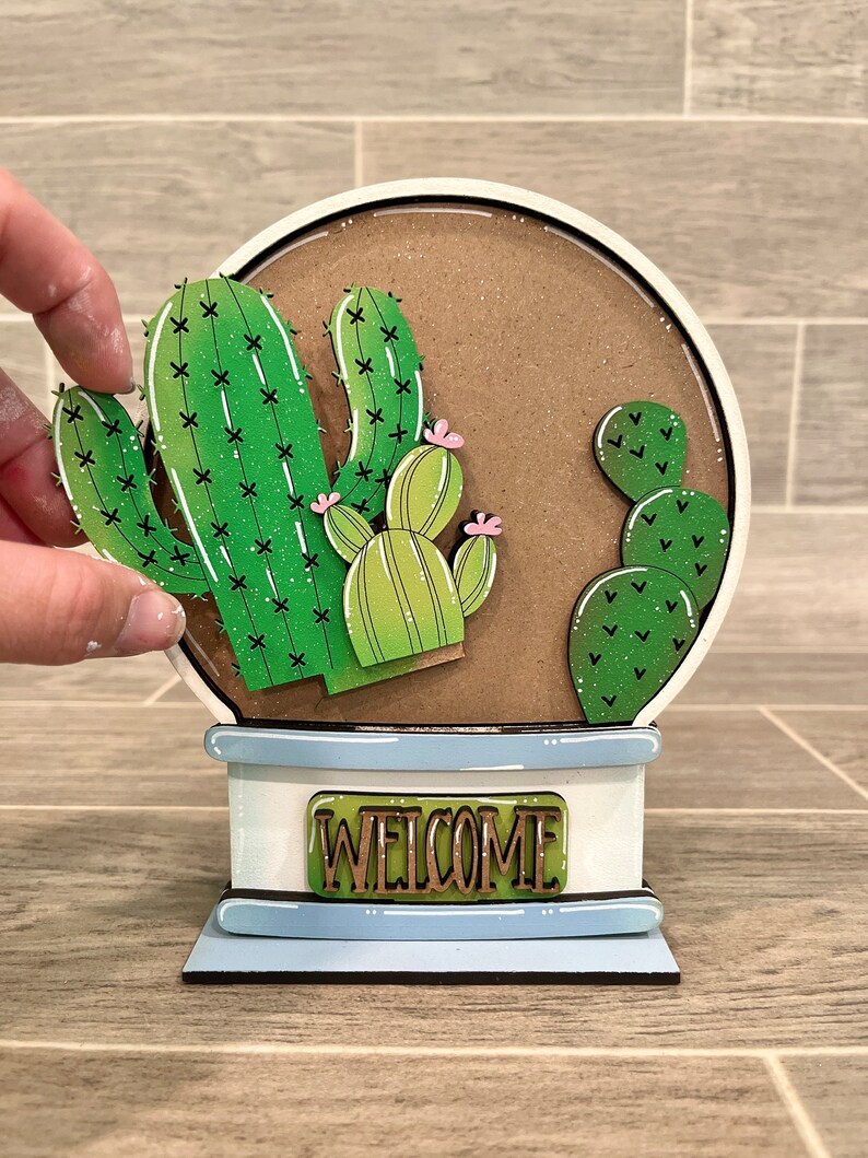 Cactus Snow Globe Interchangeable File SVG, Glowforge, Desert Tiered Tray LuckyHeartDesignsCo image 5