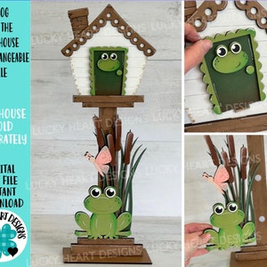 Grenouille pour le nichoir fichier interchangeable SVG, Glowforge, papillon, saisonnier, formes de vacances, printemps, maison d'oiseau, LuckyHeartDesignsCo