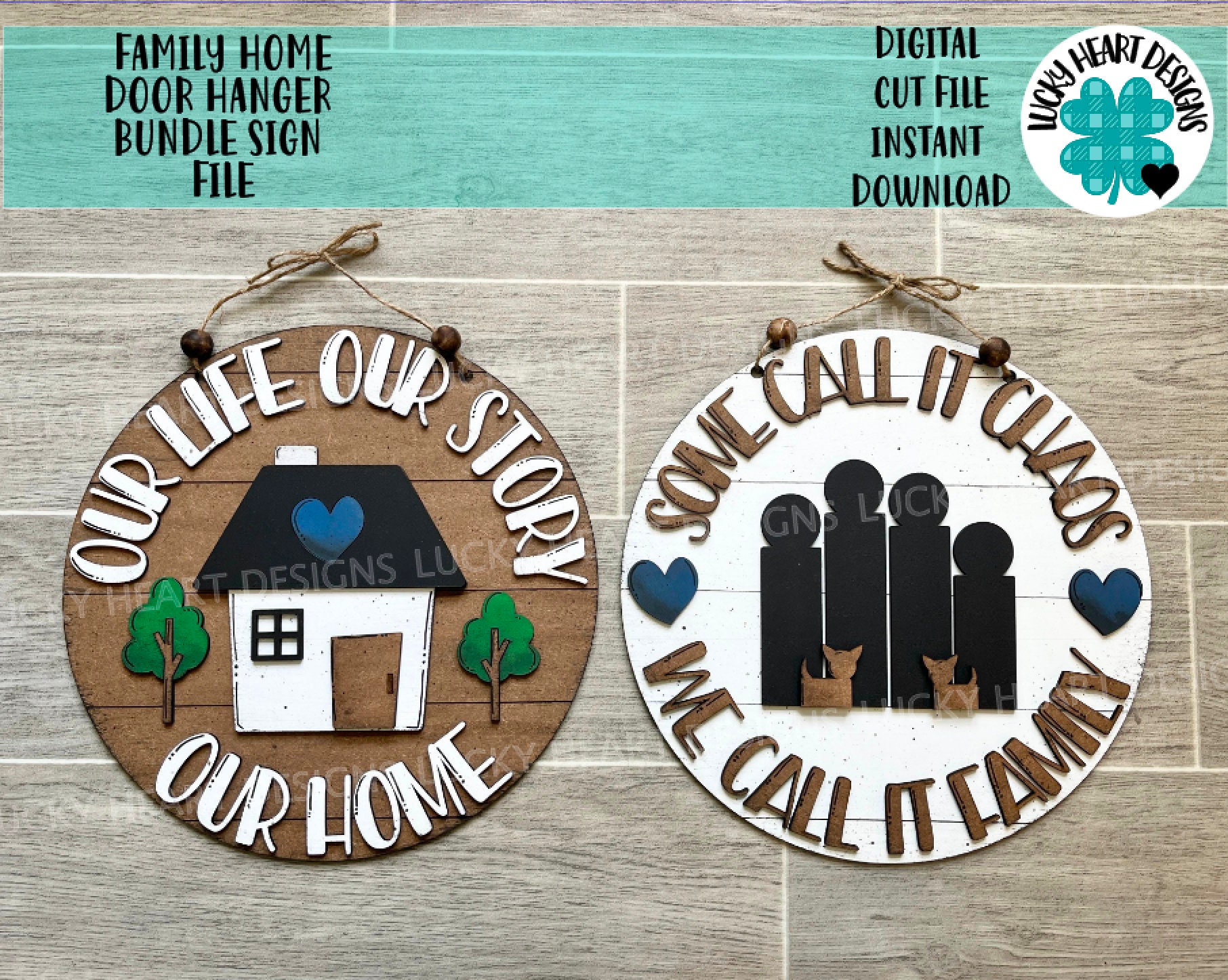 Family Home Door Hanger Bundle File SVG, Glowforge, Luckyheartdesignsco ...