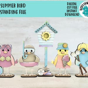 Oiseau d'été debout fichier SVG, Glowforge, piscine, plage, soleil, S'mores, natation, Tweet, plateau à plusieurs niveaux, nichoir, LuckyHeartDesignsCo