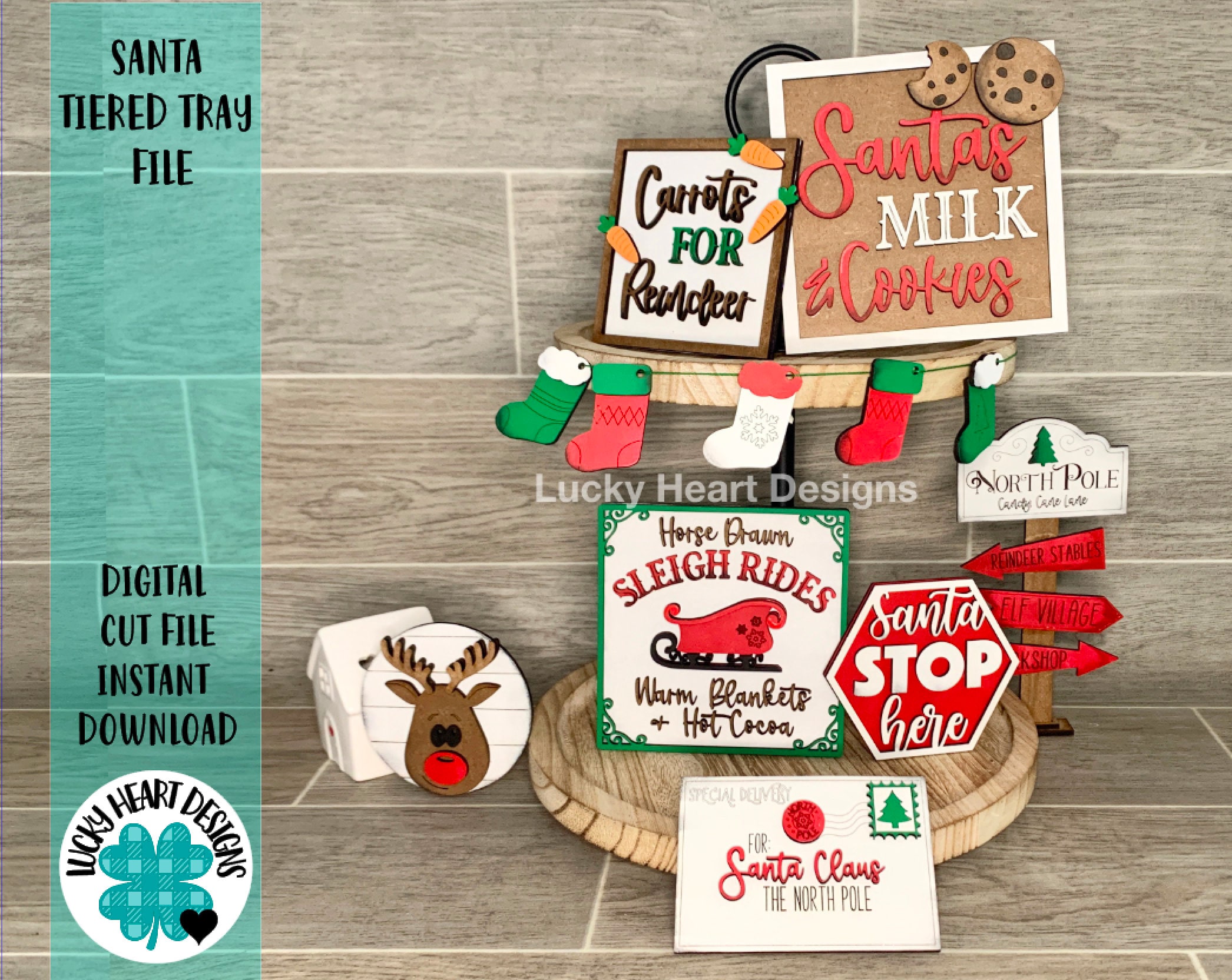 Santa Tiered Tray File SVG, Christmas Holiday Tier Tray, Glowforge La…
