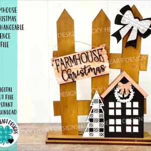 Farmhouse Christmas Interchangeable Fence File SVG, Glowforge, LuckyHeartDesignsCo