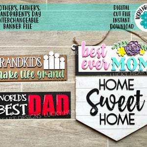Mother&#39;s Father&#39;s Grandparent&#39;s Day Interchangeable Banner File SVG, LuckyHeartDesignsCo