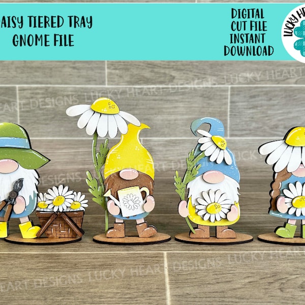 Daisy Tiered Tray Gnome File SVG, Fall Summer Tiered Tray Holiday Decor, Glowforge, LuckyHeartDesignsCo