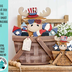 Eland Fourth of July voor de bloemenmand verwisselbaar bestand SVG, Amerika, VS, gelaagde lade, TINY, Glowforge, LuckyHeartDesignsCo