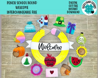 Pencil School Round Welcome Interchangeable SVG FILE, Teacher, Holiday, Seasonal Shapes, glowforge, LuckyHeartDesignsCo