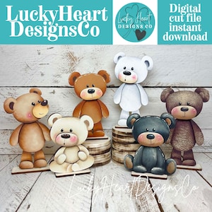 Teddy Bear Standing File SVG,  Woodland, Polar Bear, Woods, Camping, Summer, Tiered Tray Glowforge, LuckyHeartDesignsCo