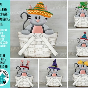 Gatto animale cappelli cesto di fiori file intercambiabili SVG, animale domestico, Natale, autunno, Halloween, vassoio a più livelli, Glowforge, LuckyHeartDesignsCo