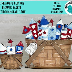 Vuurwerk voor de bloemenmand verwisselbaar bestand SVG, Fourth of July, Amerika, VS, zomer, gelaagde lade, Glowforge, LuckyHeartDesignsCo