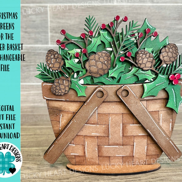 Christmas Greens For The Flower Basket Interchangeable File SVG, Holiday, Christmas Tiered Tray, Glowforge, LuckyHeartDesignsCo