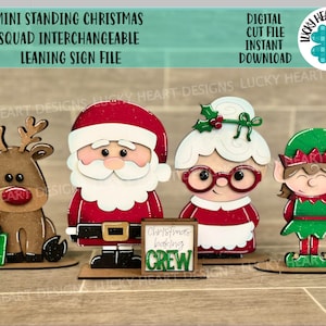 MINI Standing Christmas Squad Interchangeable Leaning Sign File SVG, Countdown, Glowforge Santa, Rudolph,Elf, Holiday, LuckyHeartDesignsCo