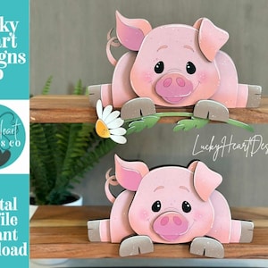 Pig Shelf Hanging Sitter File SVG, Ledge, Cow, Daisy, Flower, Spring Farm, Hanger, Tiered Tray Glowforge LuckyHeartDesignsCo