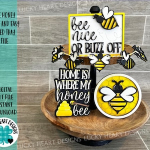 Bee Honey Quick and Easy Tiered Tray File SVG, Glowforge, Bee, Lucky Heart Designs