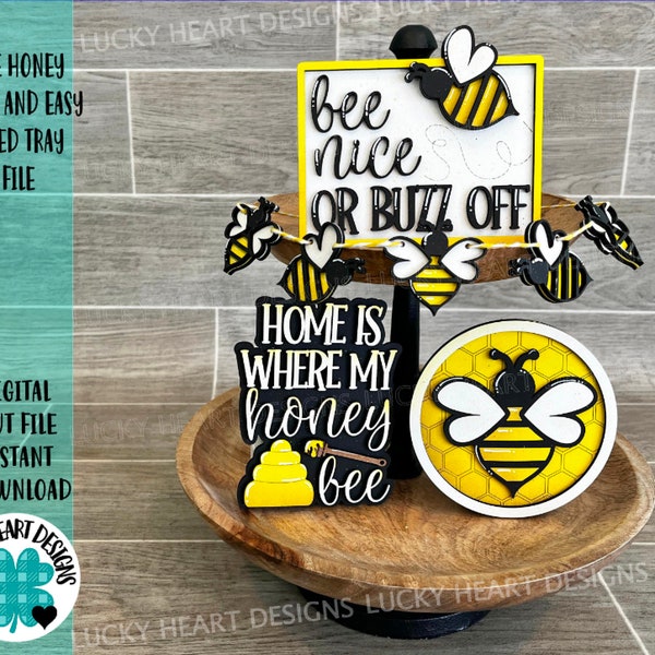 Bienen Honig Schnell und Einfach Tiered Tray Datei SVG, Glowforge, Bee, Lucky Heart Designs