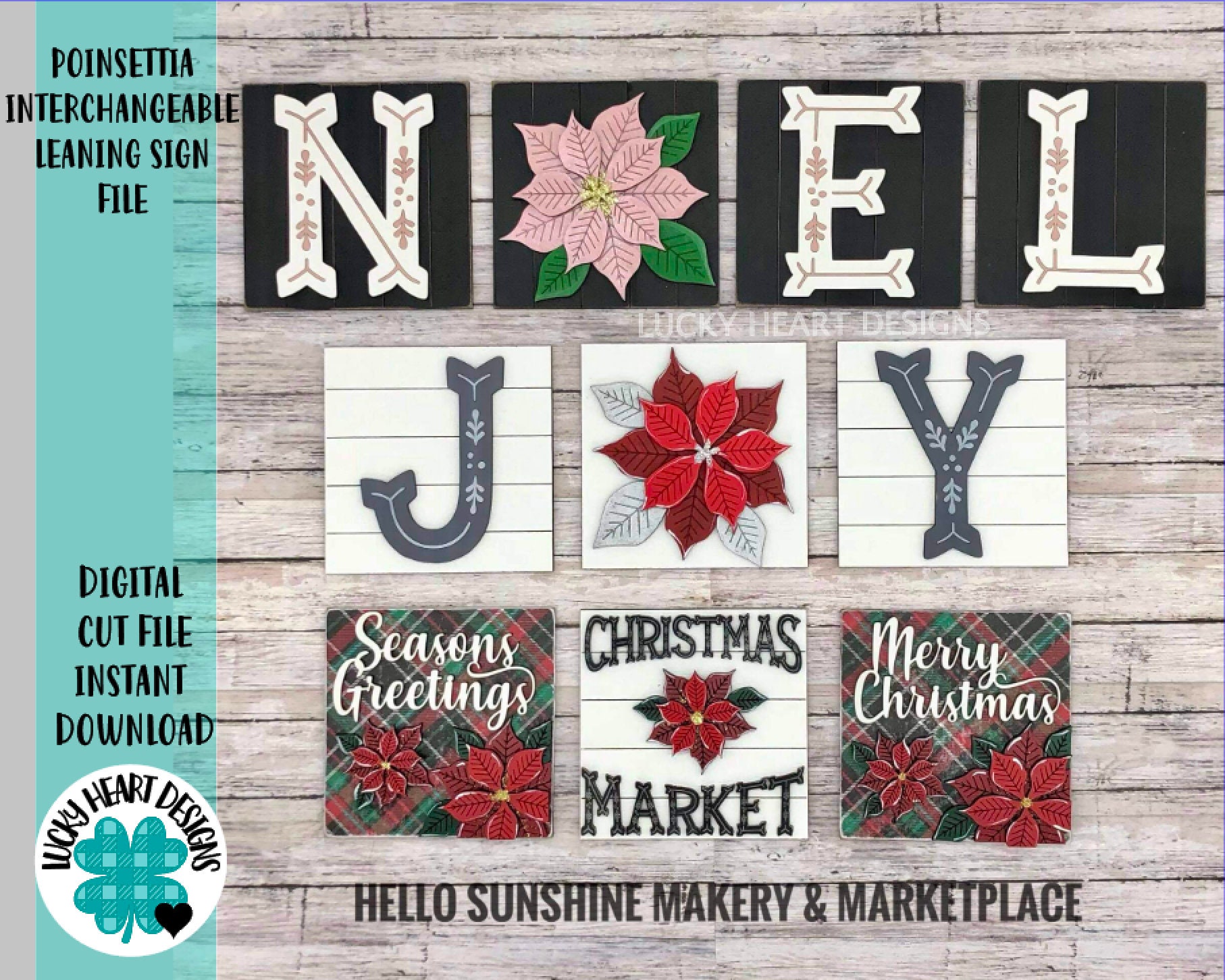 Poinsettia Interchangeable Leaning Sign File, Christmas, Holiday Glow…