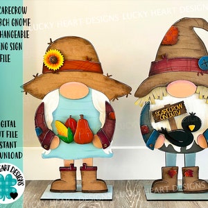 Fall Scarecrow Tall Porch Interchangeable Leaning Sign Gnome File SVG, Glowforge Pumpkin , LuckyHeartDesignsCo
