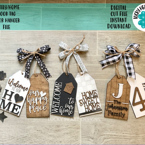 Family Home Door Tag Door Hanger File SVG, Wreath Glowforge, LuckyHeartDesignsCo