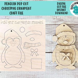 Pingouin Pop Out, décoration de Noël fichier SVG, cadeau, créez le vôtre, hiver, vacances, travaux manuels pour enfants, Glowforge, LuckyHeartDesignsCo