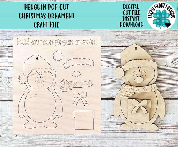Penguin Pop Out Christmas Ornament Craft File SVG, Gift, Build Your Own, Winter, Holiday, Kids Craft, Glowforge, LuckyHeartDesignsCo