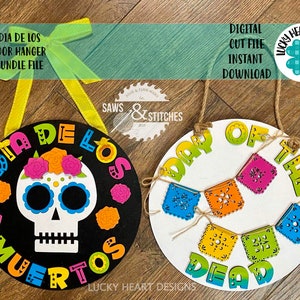 Dia de Los Muertos Türhänger Datei SVG, Tag der Toten, Glowforge Schild, LuckyHeartDesignsCo