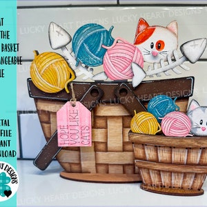 Chat pour le panier de fleurs interchangeable (original et minuscule) fichier SVG, plateau à plusieurs niveaux pour chats, chaton, fil, Glowforge, LuckyHeartDesignsCo