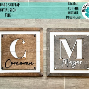 Archivo de signo inicial Square Shiplap SVG, Glowforge, Nombre personalizado, LuckyHeartDesignsCo