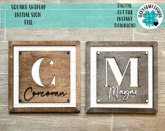 Square Shiplap Initial Sign File SVG, Glowforge, Name Personalized, LuckyHeartDesignsCo