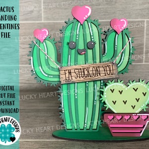Cactus Standing Valentine's Day File SVG, Glowforge, LuckyHeartDesignsCo