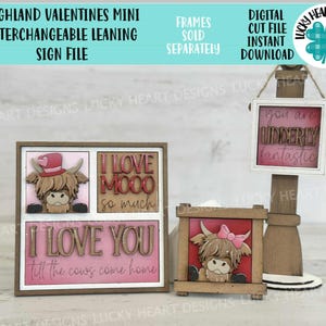 Fichier de signe penché interchangeable Highland Valentines MINI SVG, bonbons, coeur, amour, plateau à plusieurs niveaux Glowforge, LuckyHeartDesignsCo