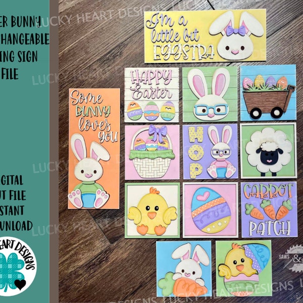 Eggstra Easter Interchangeable Leaning Sign File SVG, Glowforge Tiered Tray, Spring, LuckyHeartDesignsCo