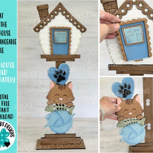 Chat pour le nichoir fichier interchangeable SVG, Glowforge, animal de compagnie, chaton, maison, saisonnier, formes de vacances, LuckyHeartDesignsCo