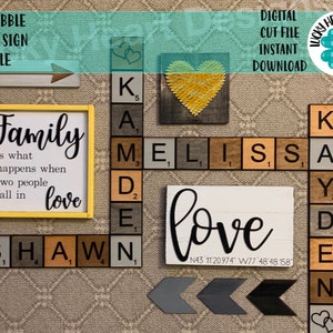 Arquivo de sinalização de parede Scrabble, decoração SVG Glowforge