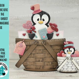 Pinguïn Valentijn voor de bloemenmand verwisselbaar bestand SVG, Heart Love, TINY Sweets Candy gelaagde lade Glowforge LuckyHeartDesignsCo