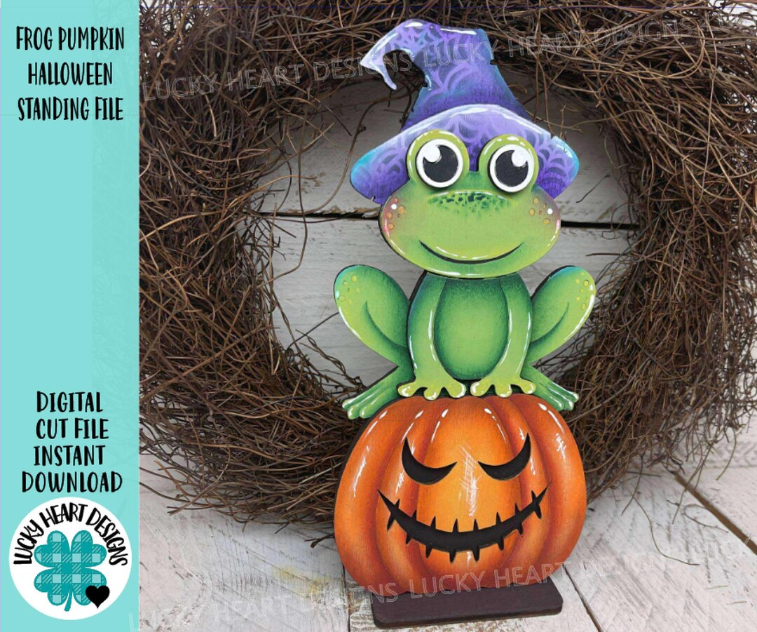 Frog Pumpkin Halloween Standing File SVG, Jack-o-lantern, Witch