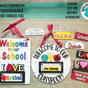 School classroom Interchangeable Door Hanger File SVG, Glowforge Teacher Gift, LuckyHeartDesignsCo