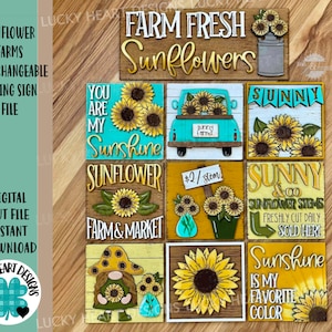 Sunflower Farms Interchangeable Leaning Sign File SVG, Plateau à plusieurs niveaux Glowforge, LuckyHeartDesignsCo