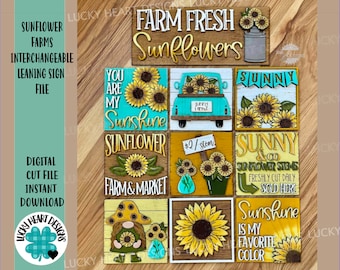 Sonnenblumen Farmen austauschbare lehnende Zeichendatei SVG, abgestufte Tablett Glowforge, LuckyHeartDesignsCo