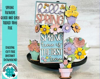 Spring Flowers Quick and Easy Tiered Tray File SVG, Tulips,  Glowforge, LuckyHeartDesignsCo