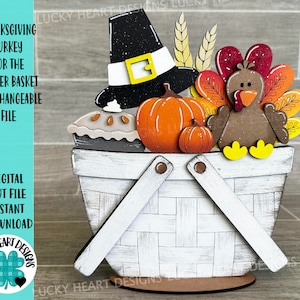 Thanksgiving Turkije voor de bloemenmand verwisselbaar bestand SVG, Fall Tiered Tray, Glowforge, LuckyHeartDesignsCo