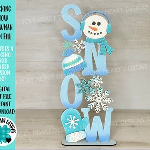 Stacking Snow Snowman Sign File SVG. Sledding, Door Hanger, Hot Cocoa, Snowman Glowforge, LuckyHeartDesignsCo
