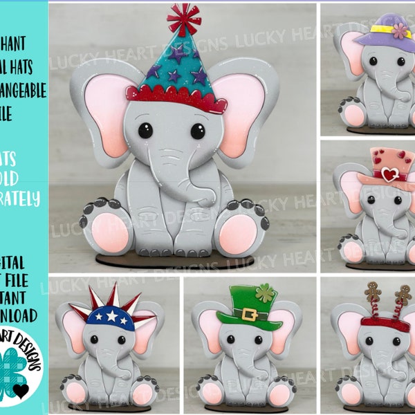 Elephant Animal Hats Interchangeable MINI File SVG, Seasonal Leaning sign,Christmas,Holiday, Zoo, Tiered Tray Glowforge, LuckyHeartDesignsCo